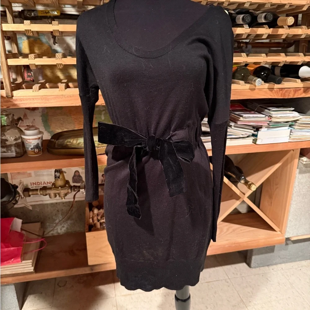 LOFT Black Merino Wool‎ Sweater Dress with Velvet Belt